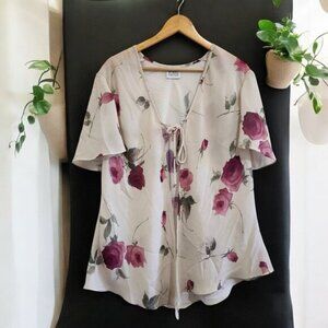 Vintage Women's Plus Size Y2K Style Tie Front Beige Top Size 16